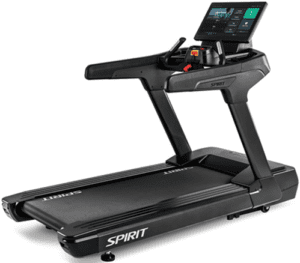 Modern treadmill with digital display screen.