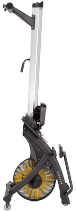 Close-up of a modern electric scooter's handlebar and folding mechanism.