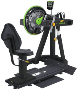 Seated exercise machine with digital display.
