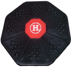 Black octagonal balance board with red center.