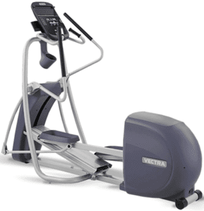 Elliptical machine with digital display and handles.