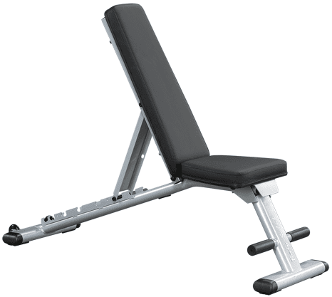 Adjustable weight bench with black cushions.