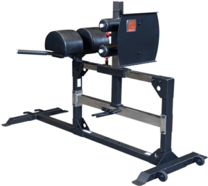 Black glute ham developer exercise equipment.