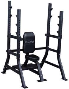 Weightlifting bench with adjustable rack.