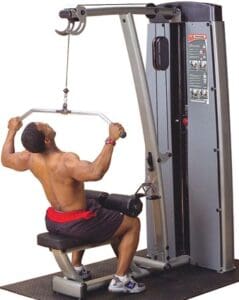 Male athlete doing wide-grip lat pulldown