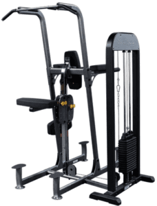 Gym pull-up and dip machine equipment.