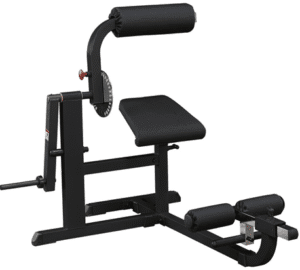 Black seated leg curl exercise machine for hamstring workouts.
