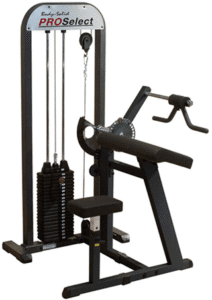 A multi-station gym machine with weights and pulleys for strength training.