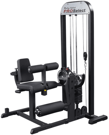 Gym machine for leg workouts with adjustable weights.