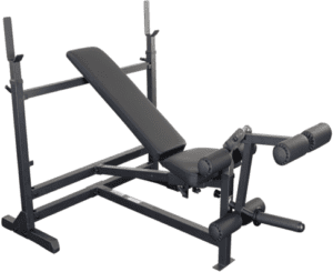 Adjustable weight bench with leg extension attachment.