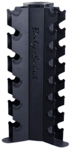 Black vertical dumbbell storage rack.