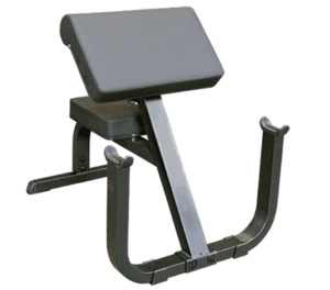Preacher curl bench for weightlifting exercises.
