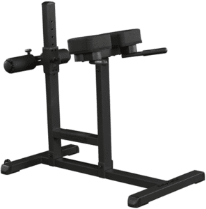 Black glute ham developer exercise machine with padded supports.