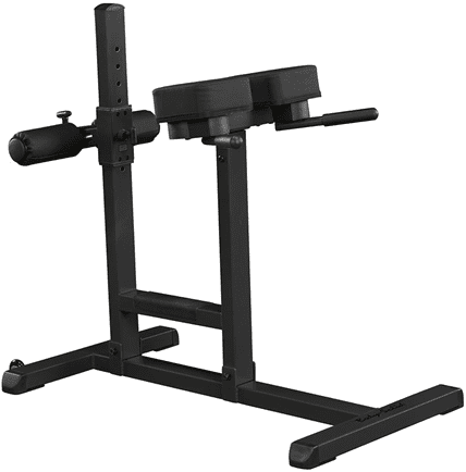 Black glute ham developer exercise machine with padded supports.