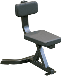 Black exercise chair with backrest.