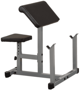 Preacher curl bench with padded seat.