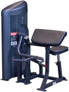 Gym bicep curl exercise machine, black color.