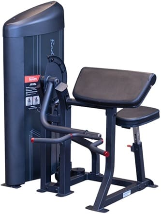 Gym bicep curl exercise machine, black color.
