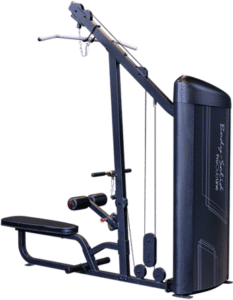 Lat pulldown machine with padded seat.