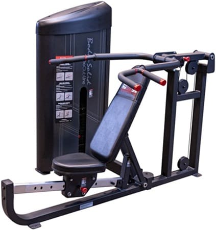 Chest press machine with adjustable seat.