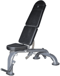 Adjustable black and gray gym weight bench.
