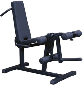 Black adjustable leg extension exercise machine.