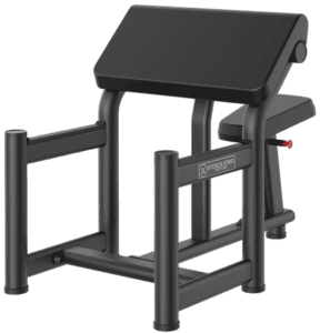 Black gym preacher curl bench equipment.