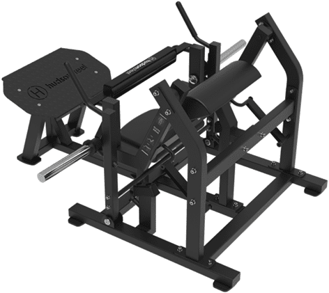Black seated rowing gym machine with padded supports and footrests.