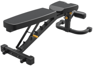 Adjustable weight bench with black padding.