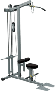 Home gym cable machine on black background.