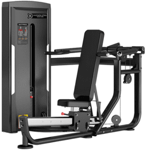 Gym weight machine with adjustable bench.
