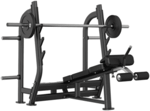 Incline bench press with weights and barbell.
