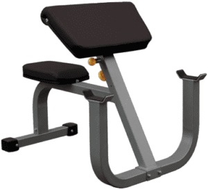 Preacher curl bench with black padding.