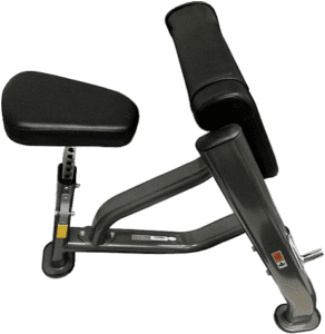 Preacher curl bench with padded supports.
