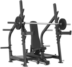 Smith machine with adjustable weight bench.