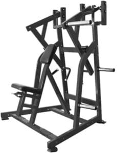 Weightlifting machine with seat and handles.