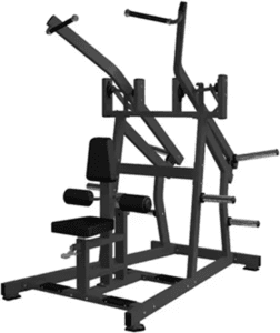 Gym weightlifting machine with seat and handles.