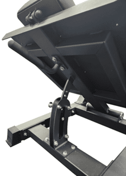 Adjustable black metal frame supporting an angled platform.