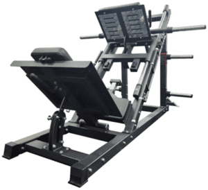 Black leg press machine for strength training in gyms.