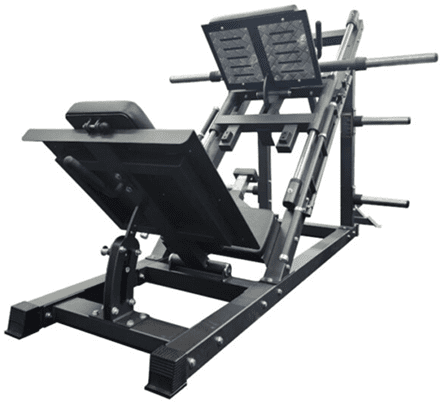 Black leg press machine for strength training in gyms.