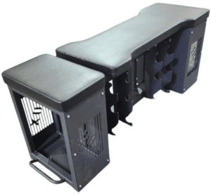 Expandable foldable wagon with multiple compartments and wheels.