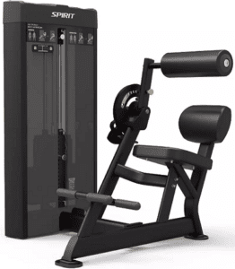 Seated back extension gym machine, black finish.