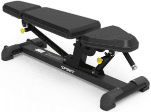 Adjustable weight bench with padded seat.