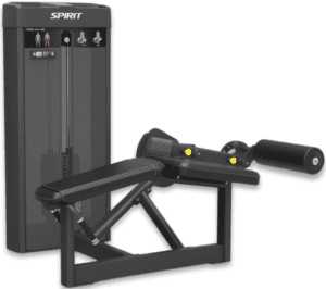 Leg curl exercise machine for gym workouts.