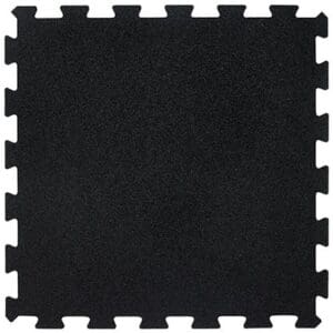 Black interlocking foam floor mat tile.