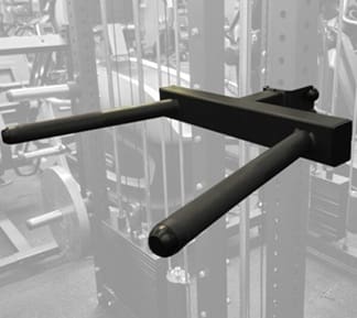 Close-up of a lat pulldown bar in a gym.