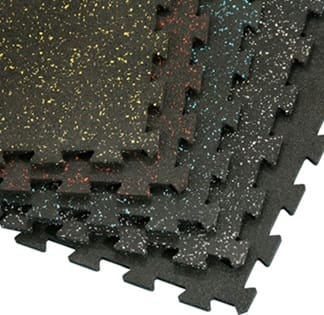 Interlocking rubber mats with speckled design.