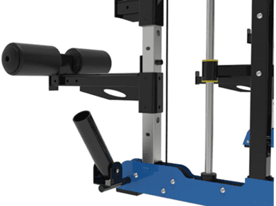 Close-up of a mechanical device with adjustable components and a blue base.