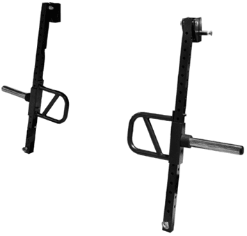 Black metal equipment stands with horizontal bars and handles.
