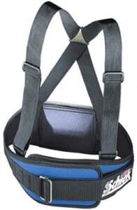 Weightlifting belt with shoulder straps.